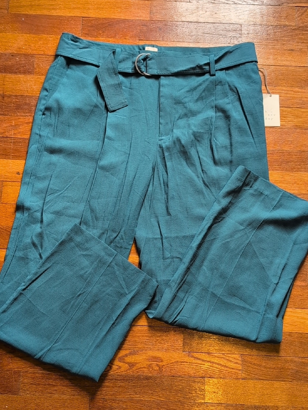 A New Day Turquoise High-Waisted Belted Pants NWT